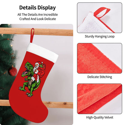 Yilad Christmas Stockings Dinosaur Santa Claus Xmas Stockings with Plush Faux Fur Cuff Decoration for Holiday Family Party 16.5 Inches