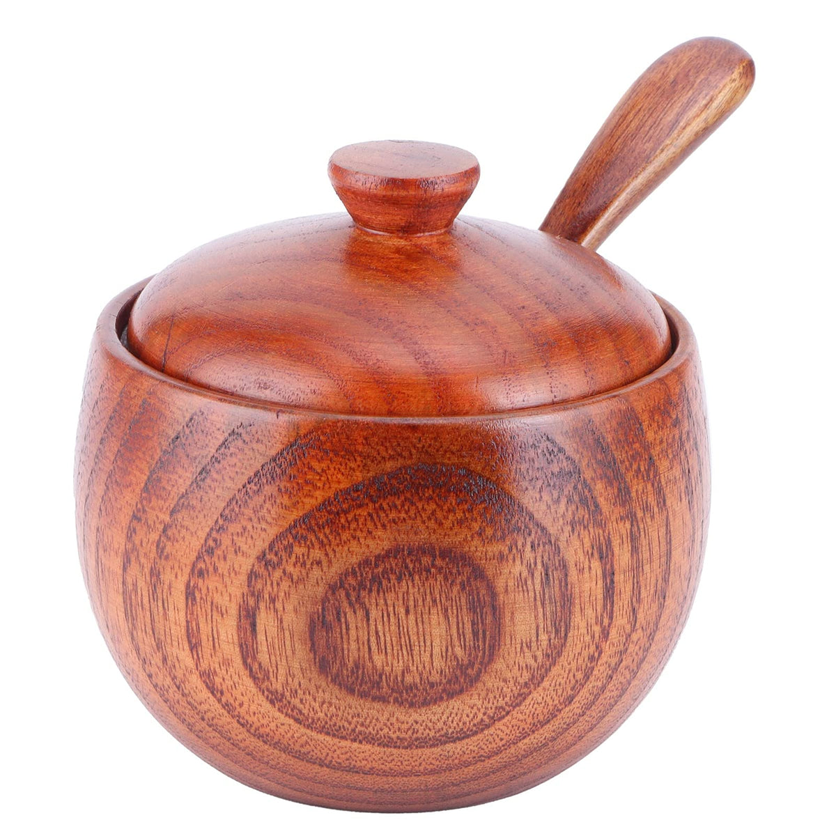 MOUMOUTEN Wood Spice Pot, Natural Wooden Salt Cellar with Lid and Spoon, Sugar Container Vintage Spice Jar Seasoning Container Cooking Utensil for Serving Condiment Chili Powder