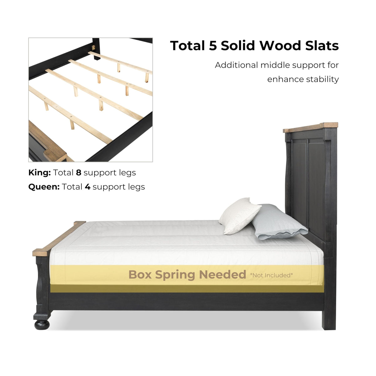 Furniture of America Narella Modern Farmhouse Solid Wood Bed Frame with Panel Headboard, Wooden Bedframe for Bedroom, Guest Room, Box Spring Required, Black/Rustic Oak, Queen
