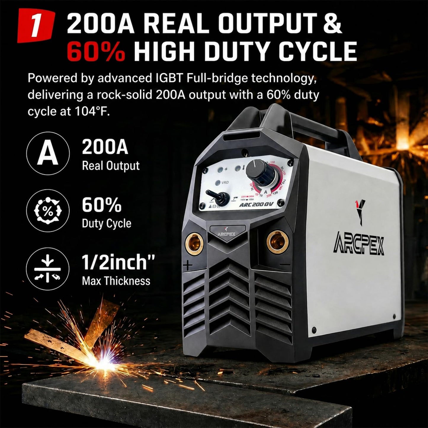 ARCPEX 200A Stick Welder 110V/220V, Mini Arc Welding Machine with 100% Pure Copper 10FT Cables, 2-in-1 Portable MMA/Lift TIG Welder for Farm Gate Repair, Truck Rack DIY, and Fence Fix