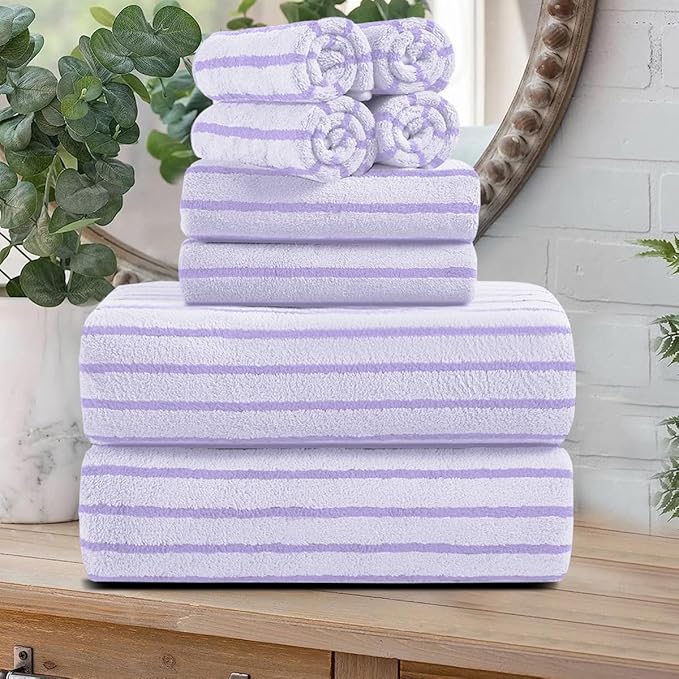 Oliven 8 Pcs Purple Cabana Stripe Large Bath Sheet Set Oversized Bath Towel-2
