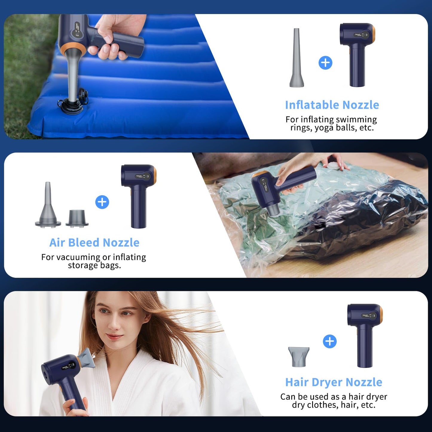 Handheld Car Vacuum Cleaner, 15000Pa Powerful Vacuum Cleaner Cordless, 3 in 1 Lightweight Vacuum & Blower Dust Buster, LED Display, USB Rechargeable Mini Cleaner for Car, Home and Pet Hair Cleaning