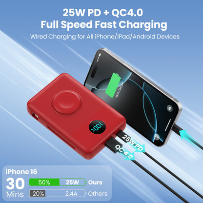 Magnetic Portable Charger 10800mAh for iPhone with Built-in Cables, 6-in-1 Wireless Power Bank with iWatch Charger, LCD Display 25W PD Fast Charging Battery Pack for iPhone 16/15/14/13/12, Apple Watch