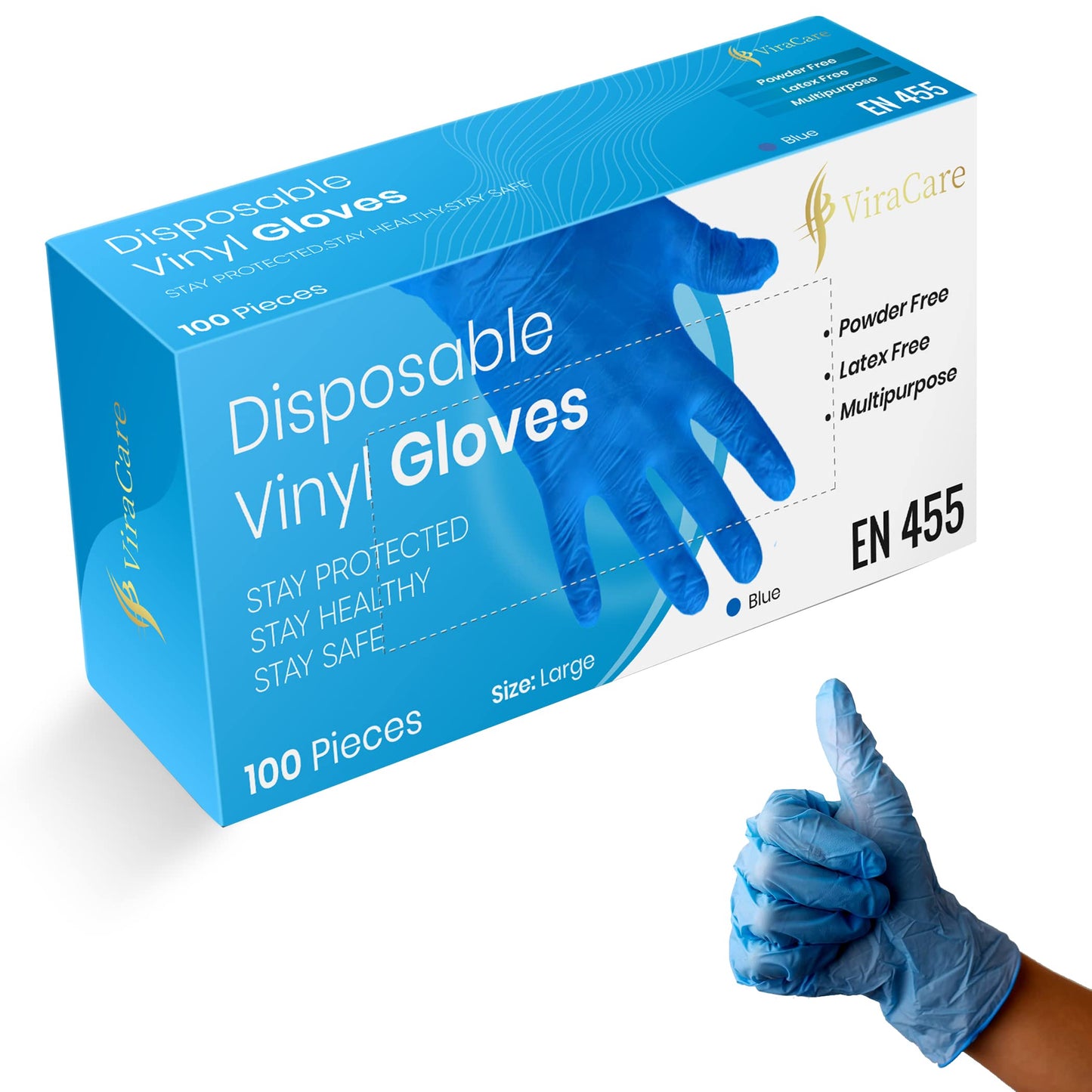500 x Blue Disposable Gloves | Vinyl Gloves Disposable | Latex free glove | Powder Free Glove | Strong And Non-Sterile | (Large, 5 Packs of 100)