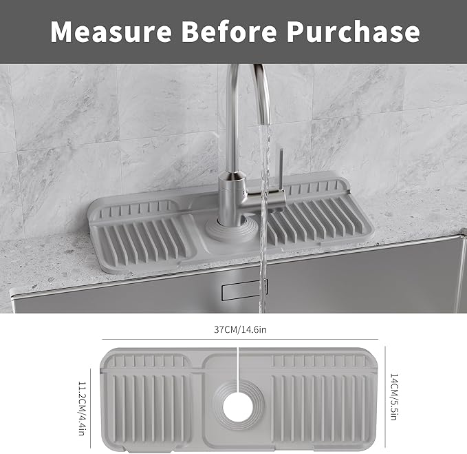 WAFT YEARN 14X5 Inch Silicone Durable Faucet Mat Kitchen Sink Splash Guard