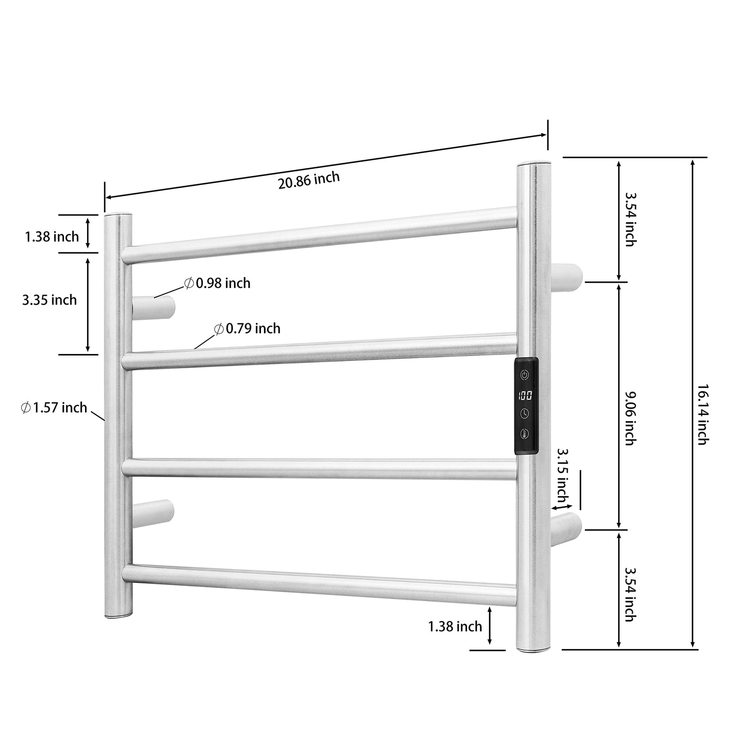 KEG Towel Warmer 8 Bars for Bathroom Freestanding or Wall Mounted Bath Towel Heater Plug-in with Built-in Timer Silver