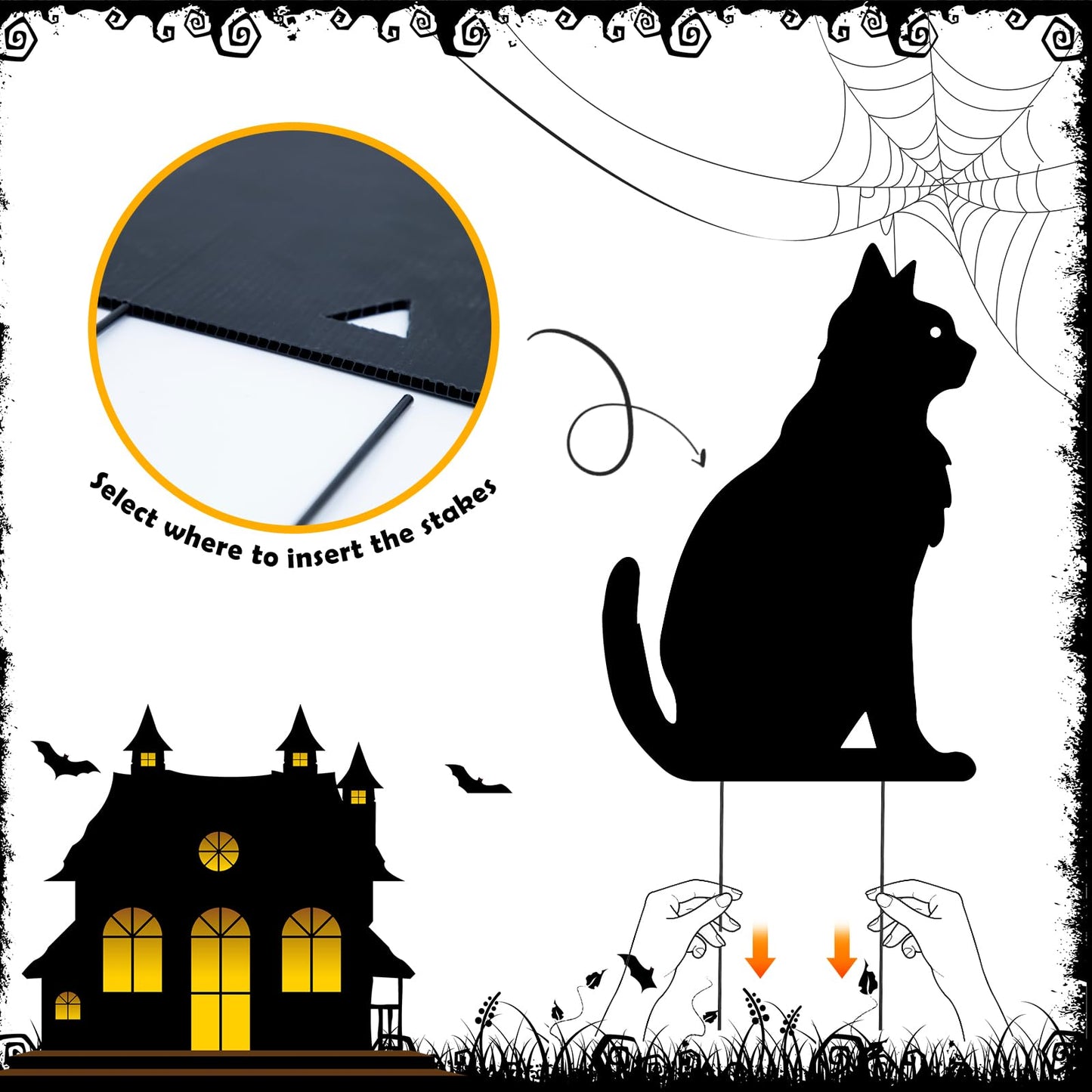 sewrung 6 Pcs Black Cat Halloween Decorations Plastic Yard Signs with Stakes,Halloween Decorations Outdoor, Scary Silhouette with Glow in Dark Eyes for Outdoor Yard Lawn Garden Halloween Décor