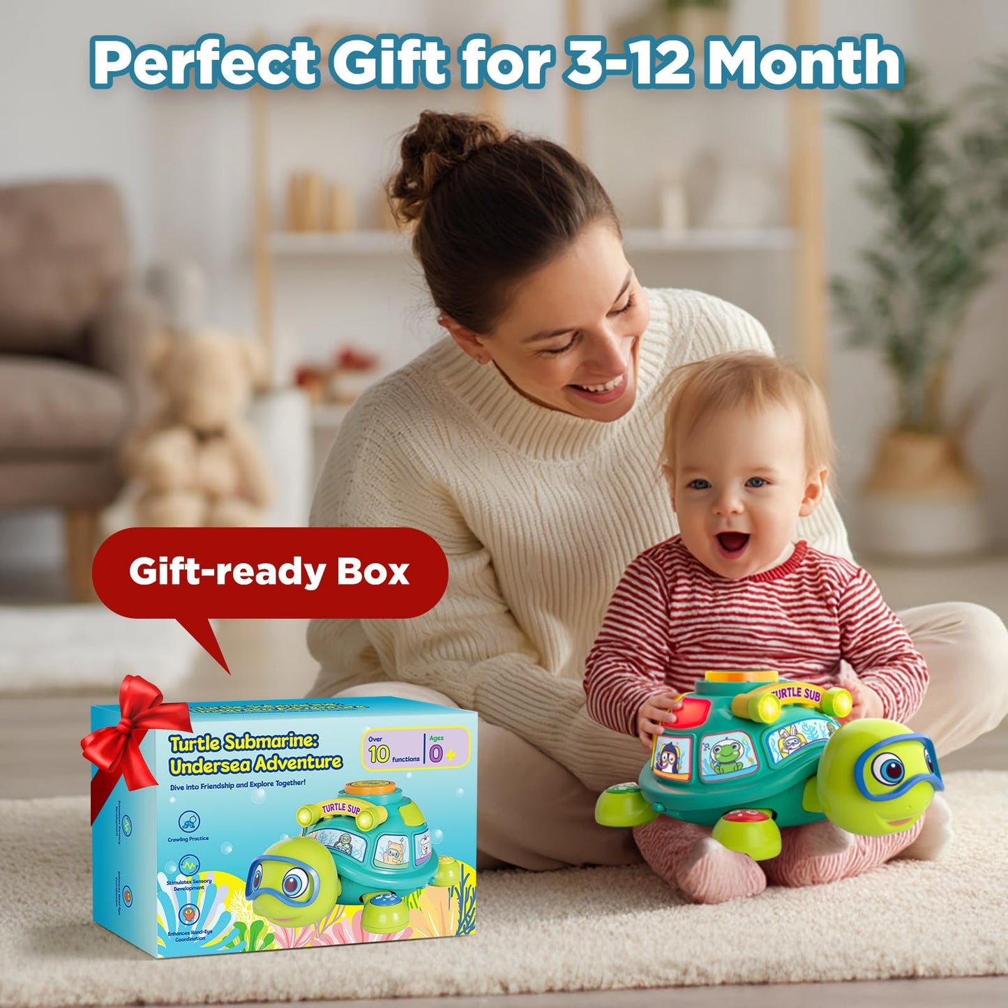 Vahome Musical Crawling Turtle Toy for Babies 3–12 Months, Light-up Educational Baby Toy for 6 7 8 9 10-12 Month Old Boy Girl, Bilingual Development Infant Gifts for 3 4 5 6-12 Months (Green)