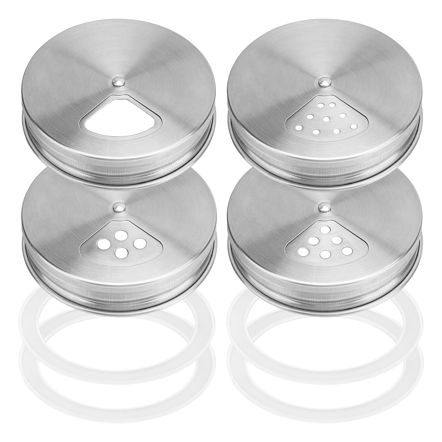 4-Pack Stainless Steel Adjustable Spice Shaker Lids for Regular Mouth Mason Jars, with 4 Bonus Silicone Sealing Rings – Dual Shaker/Pour Tops for Seasoning, Salt & Pepper Storage