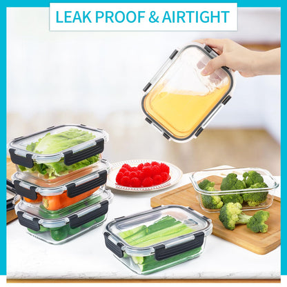 Skroam 10 Pack Glass Meal Prep Containers, 22 OZ Glass Airtight Food Storage Containers with Lids, Pantry Kitchen Storage Containers for Lunch, Food Storage, Meal Prep, Lunch Bento Boxes