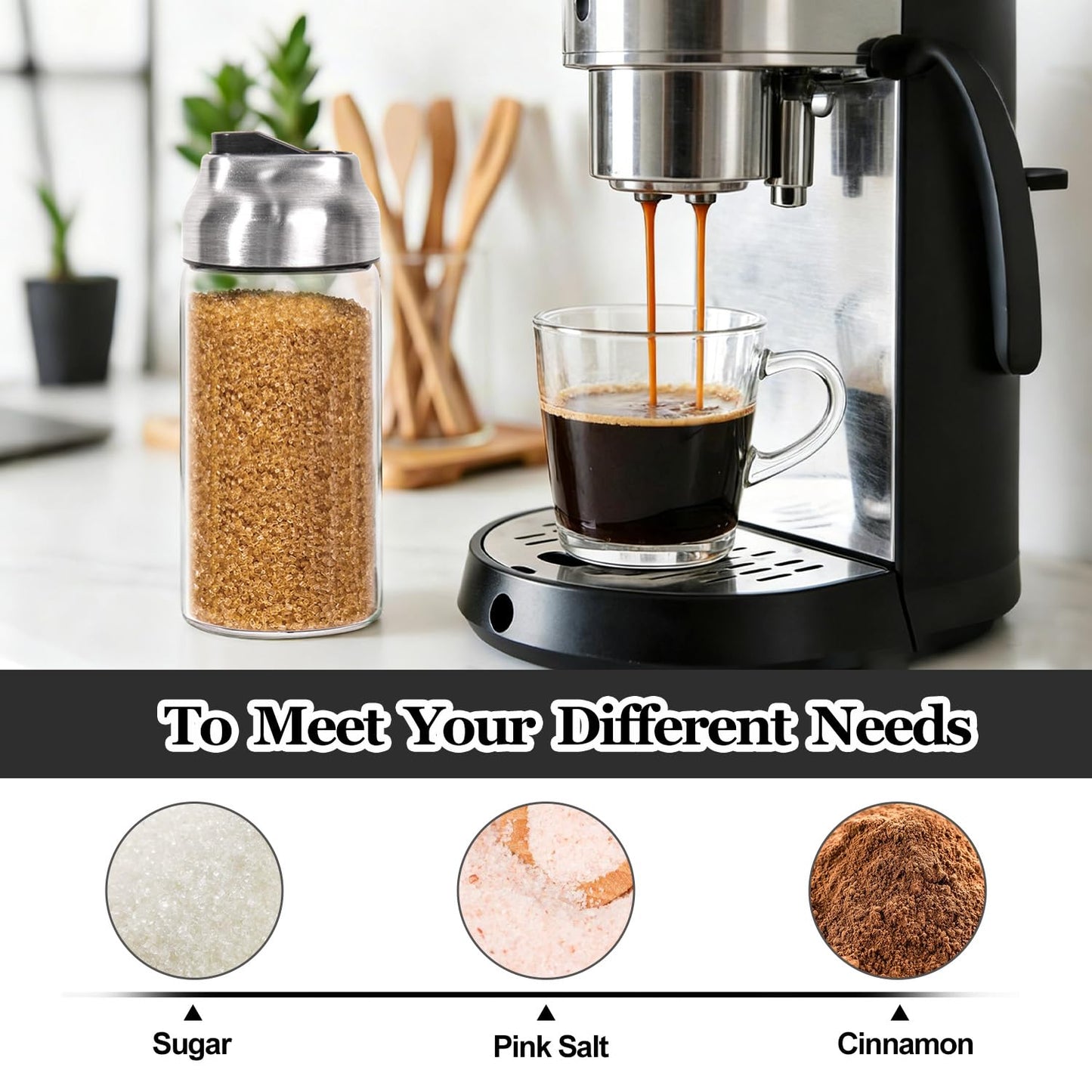 14oz Glass Sugar Dispenser with Spout - Refillable Pour Shaker for Coffee Bar, Tea Station & Table - Large Airtight Sugar Container for Kitchen Counter