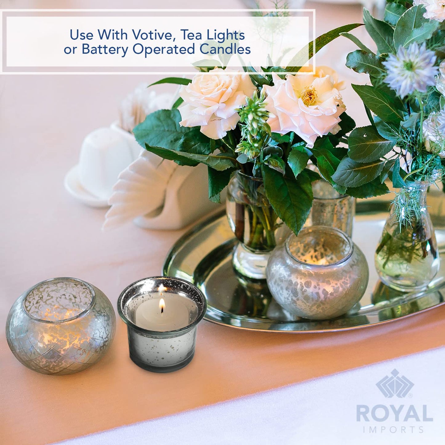 Royal Imports Silver Oyster Mercury Glass Votive Candle Holder, Table Centerpiece Tealight Decoration for Elegant Dinner, Party, Wedding, Holiday, Set of 6 (Unfilled)