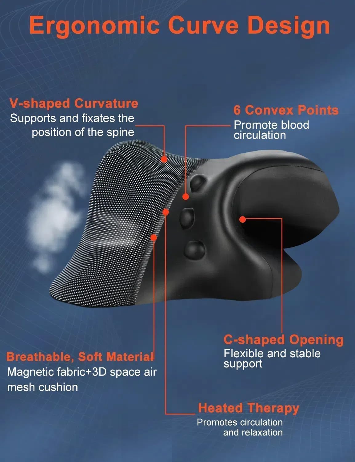 Wireless Heated Neck Stretcher for Pain Relief, Portable Cordless Neck Shoulder Cervical Traction Device with Graphene Heating Pad No Smell Magnetic Therapy Case Relaxer for TMJ Migraine Spine Alignme