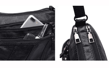WuXingMeiLi Water Soft PU leather Purses and Shoulder Handbags for Women Crossbody Bag Cross Body Messenger Bags (Black T2)
