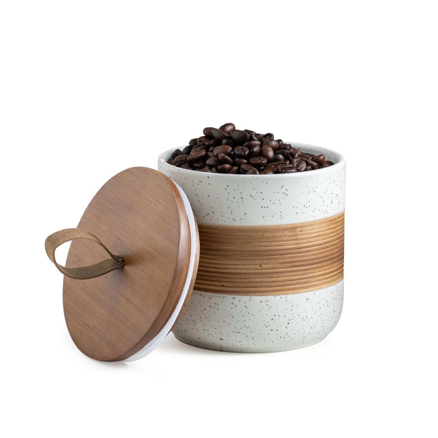 Miamolo Ceramic Jar with Lid, Coffee Container Kitchen Food Storage Jars for Spice Sugar Tea Bag, Stackable Decorative Jars for Countertop, White & 18 fl.oz