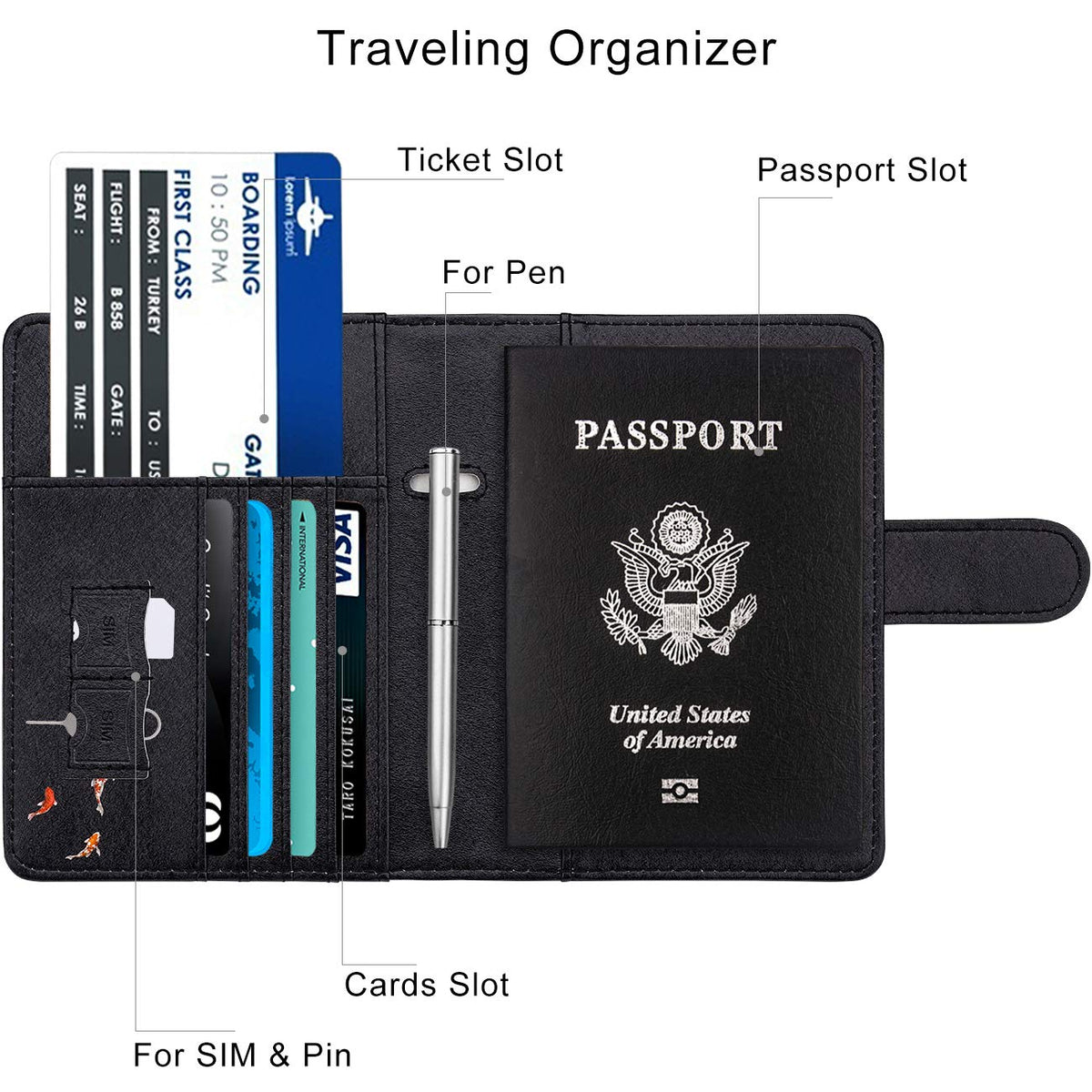 WALNEW Passport Holder for Travel, RFID Passport Cover Wallet for Women Men, PU Leather Passport Book Card Holder Case with Pen (Buckle Closure, Buckle-Carp)