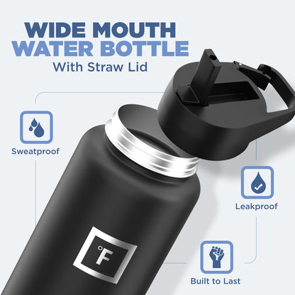 Insulated Water Bottle with Straw - 650/950/1200/1800 ml - Leakproof Double-Walled Stainless Steel Metal Drink Flask BPA-Free - Sports Travel Gym Camping Hiking Kids