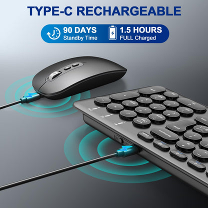 Wireless Keyboard Mouse Set, Rechargeable Quiet Design, Bluetooth & 2.4G Wireless Dual Connection, Easy Setup, QWERTY UK Layout, Computer Keyboard Mouse Combo for Windows PC Laptop Desktop - Black