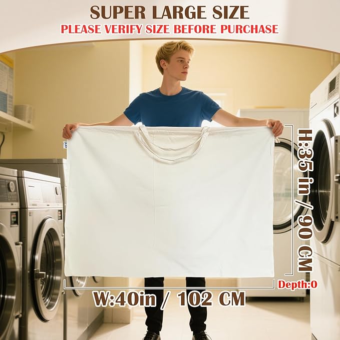 Canvas Laundry Bag 40"W x 35"H, Thick Laundry Bag