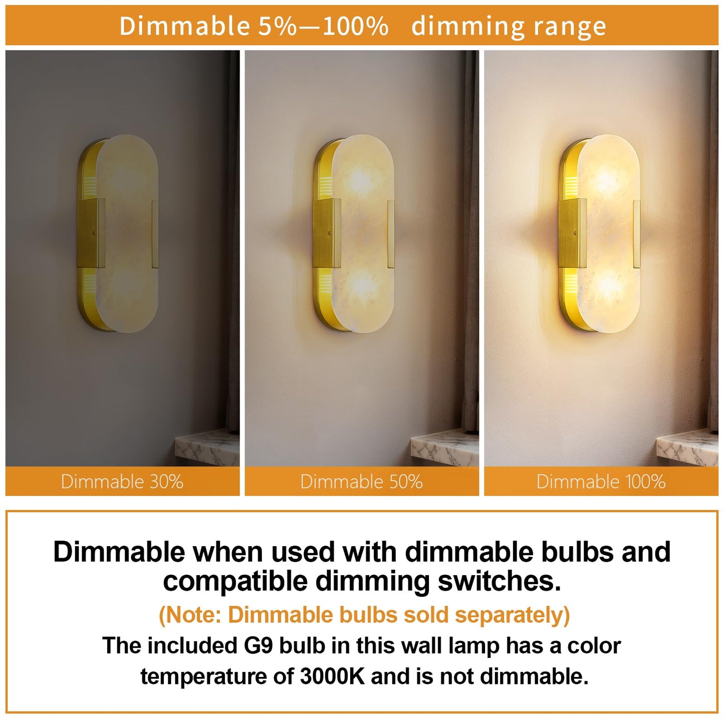 PNJXSRJH Natural Alabaster Wall Sconces, Modern Marble Gold Wall Sconce 14 inch Indoor Wall Lighting for Bedroom Bathroom Living Room Stairs (1-Pack)