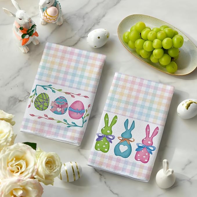 Artoid Mode Colorful Stripe Rabbit Bunny Eggs Easter Kitchen Towels Dish Towels