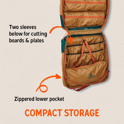 Kelty Camp Galley – Camp Kitchen Organization Kit, Pockets, Compartments for Outdoor Cooking Essentials, Plastic, DULL GOLD/DEEP TEAL
