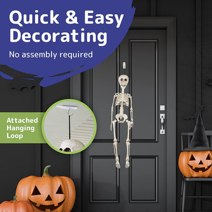 PREXTEX Skeleton Halloween & Day of The Dead Decoration for Home and Office - 19 Inch Posable Plastic Small Skeleton Toy Halloween Décor with Movable/Bendable Joints and 2 Sets of Body Accessories