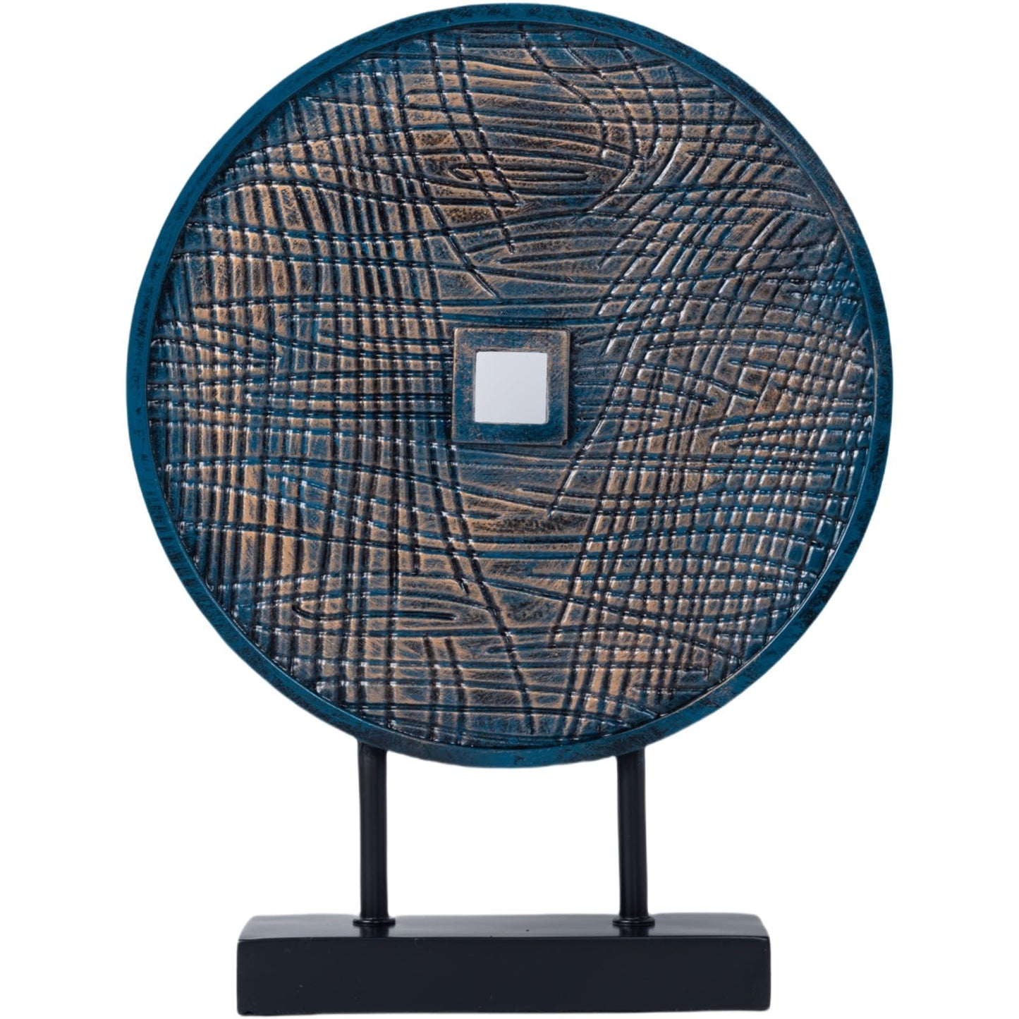 LuckySunDecorQZ Unique Round Coin Sculpture Decorative Objects for Shelf Home Decor Accents, Modern Abstract Tabletop Decor Items for Living Room Fireplace Mantel, Above Cabinet (Blue)