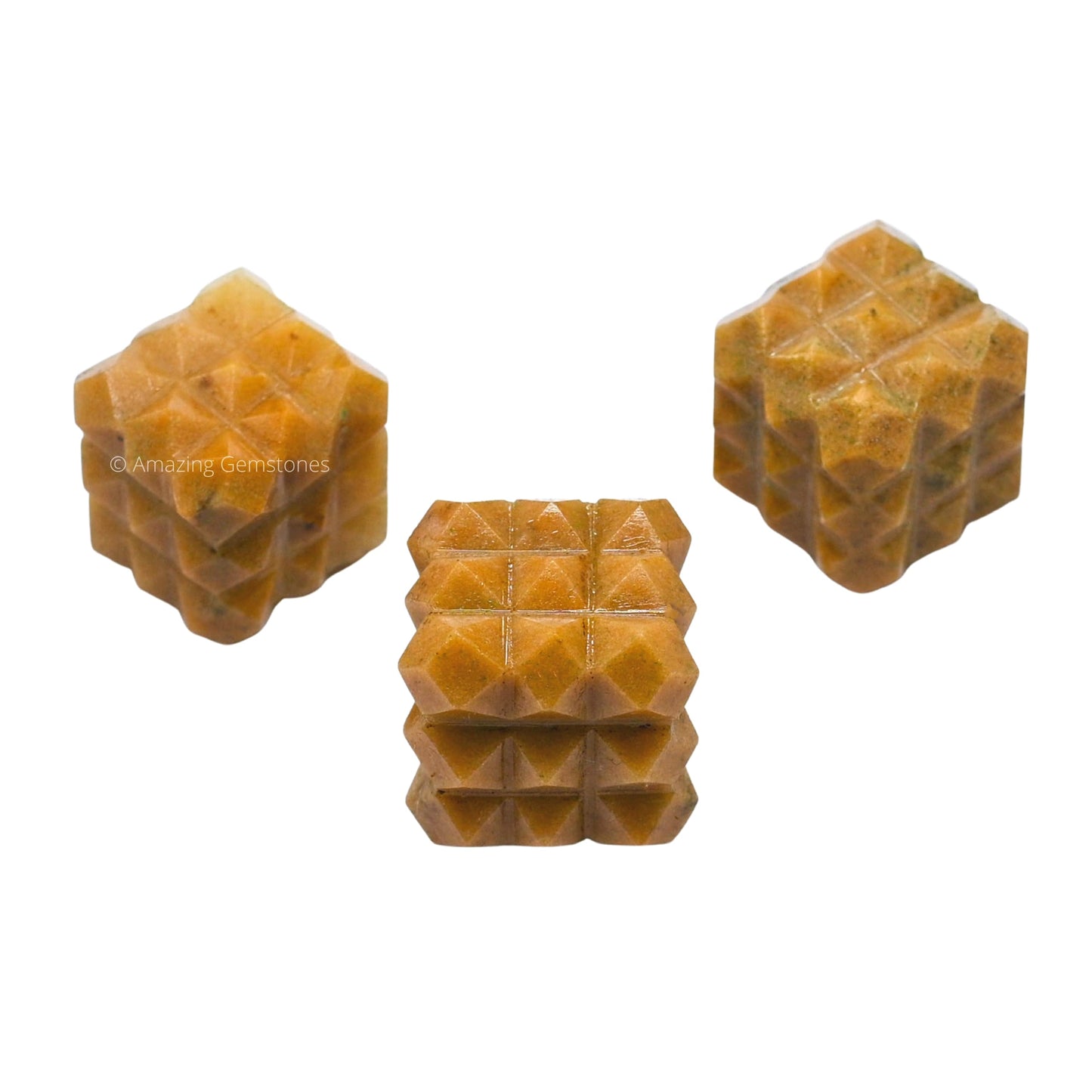 Amazing Gemstone Yellow Jasper Crystal Cube with 54 Pyramid - 1" Mini Lemurian Pyramid Cube Figurine of Natural Stone Pyramid for Meditation, Reiki, Chakra Balancing Vastu Pooja and Crystal Grids
