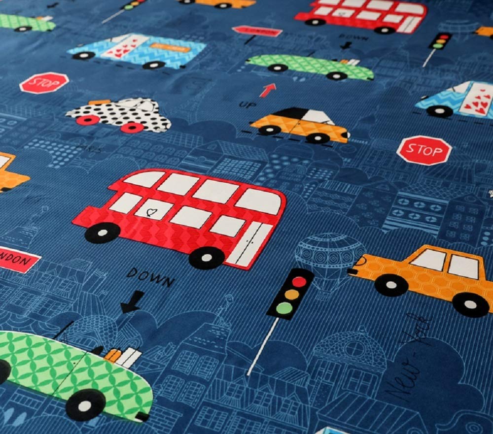 NATURETY Bedding Fitted Sheet with Deep Pocket Mattress Cover Sheets,Thicken Fabric Cars Printed Bed Sheets (Navy Blue(Cars), Twin)
