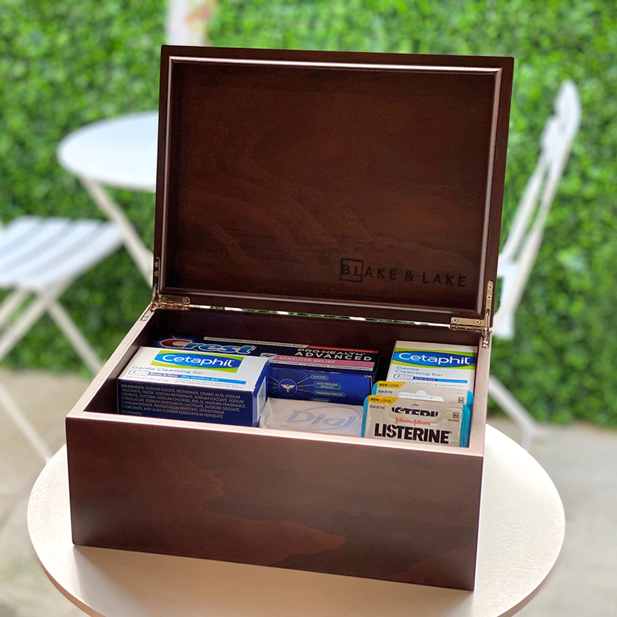 Blake & Lake Large Box with Hinged Lid - Wood Storage Box with Lid - Wooden Keepsake Decorative boxes with lids (Dark Oak)
