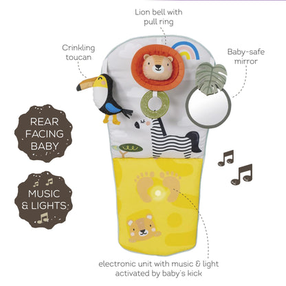 Taf Toys Savannah Play and Kick Car Toy with Sensory Toys. Rear Facing Baby Car Travel Activity Centre. Baby-safe Mirror, Hanging Rattling Toy and Lion Teether. Suitable for Boys & Girls from Birth