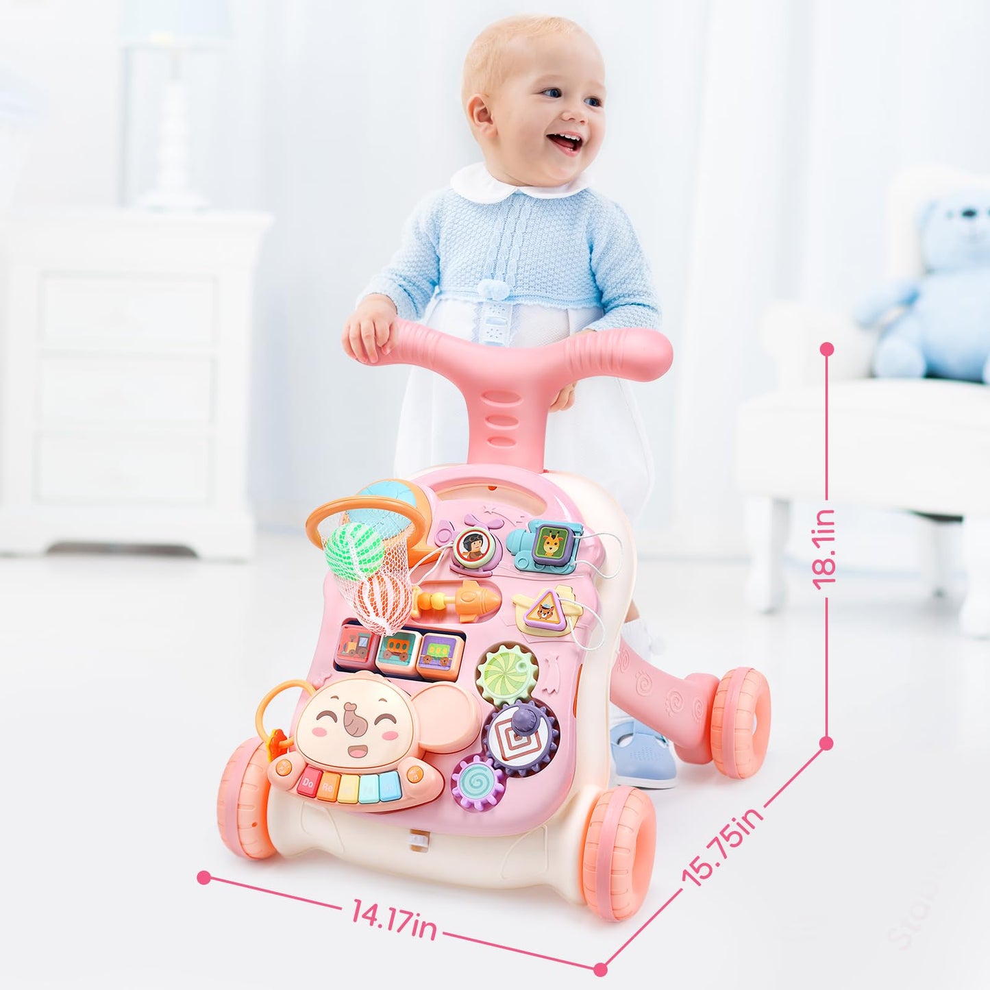 CUTE STONE Baby Walker for Girls, 2 in 1 Sit to Stand Learning Walker and Activity Center, Learning to Walk, Early Push Walking Toys for Toddler Infant…