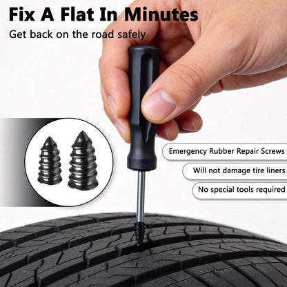 45Pcs Tire Repair Kit with Tire Plugs & Rubber Nail, Professional Heavy Duty Emergency Tire Repair Screw Tool Kit, Flat Tire Repair Plug Kit for Car Motorcycle ATV Tractor Truck Lawn Mower (Gray)