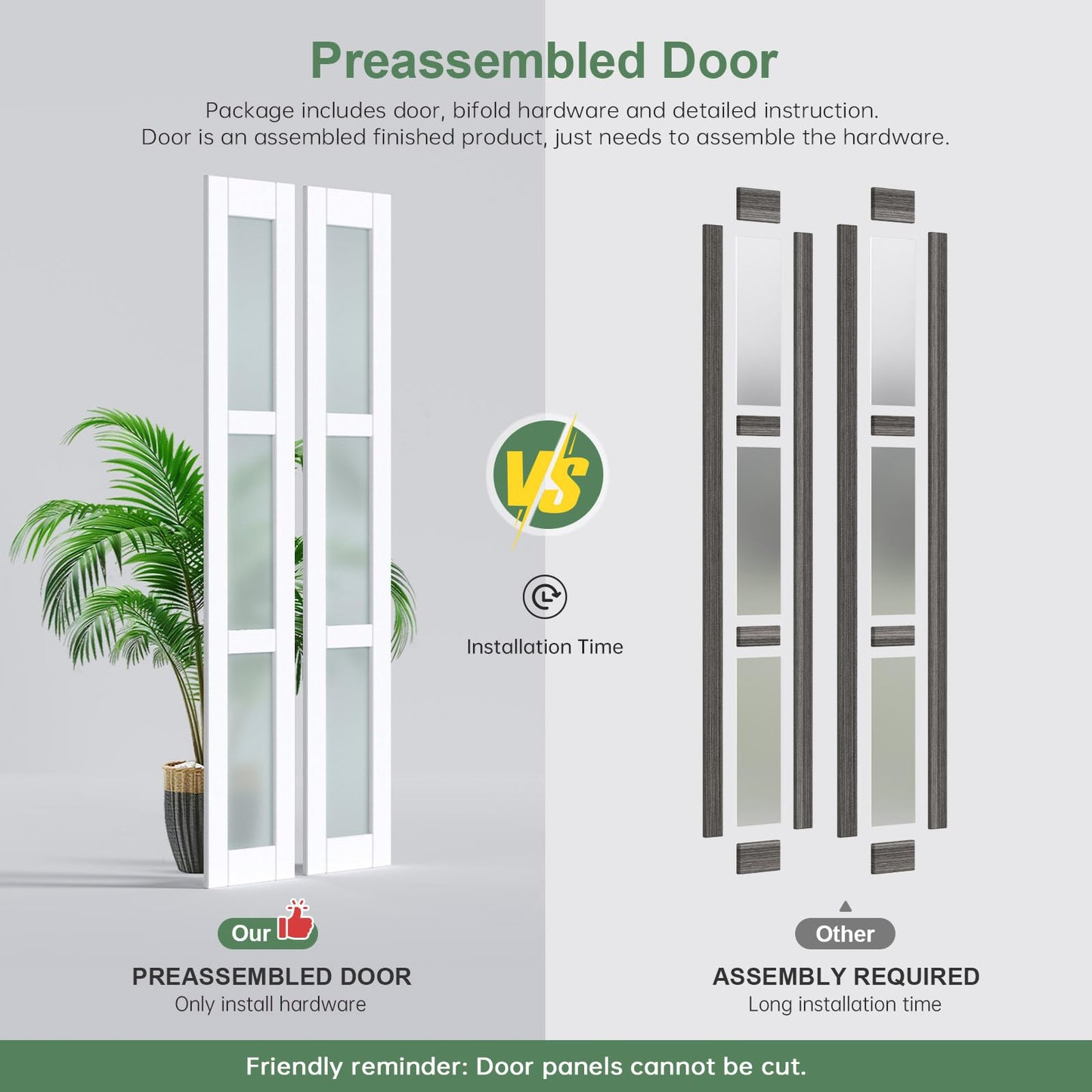 Roymelo Bifold Doors for 36"×80-3/4" Opening, Preassembled White Frosted Glass Folding Barn Door, Sliding Interior Wood Panel Closet Bifolding Door with Concealed Hardware Kit Included