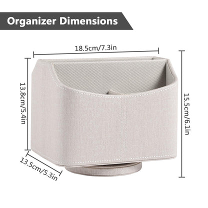 RHCSZ Leather Remote Control Holder 360 Degree Spinning,Desk Rotating Organizer/Caddy for TV Remote Controllers,Pen,Calculator Media Player,DVD,Office Supplies,Mobile Phone Storage Box (Beige)