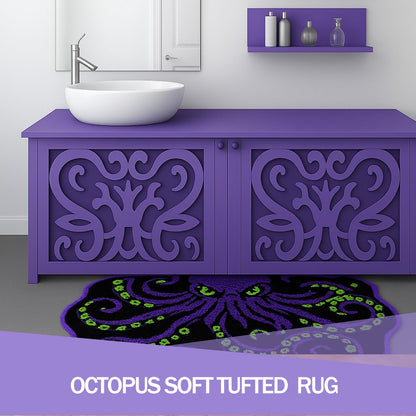 LSYESDLA Cool Purple Octopus Bathroom Rug, Soft Plush Gothic Animal Tufted Bath Mat, Non-Slip & Machine Washable, Absorbent Quick Dry Floor Door Mat Home Decor for Shower, Tub and Sink, 23.6"x35.4"