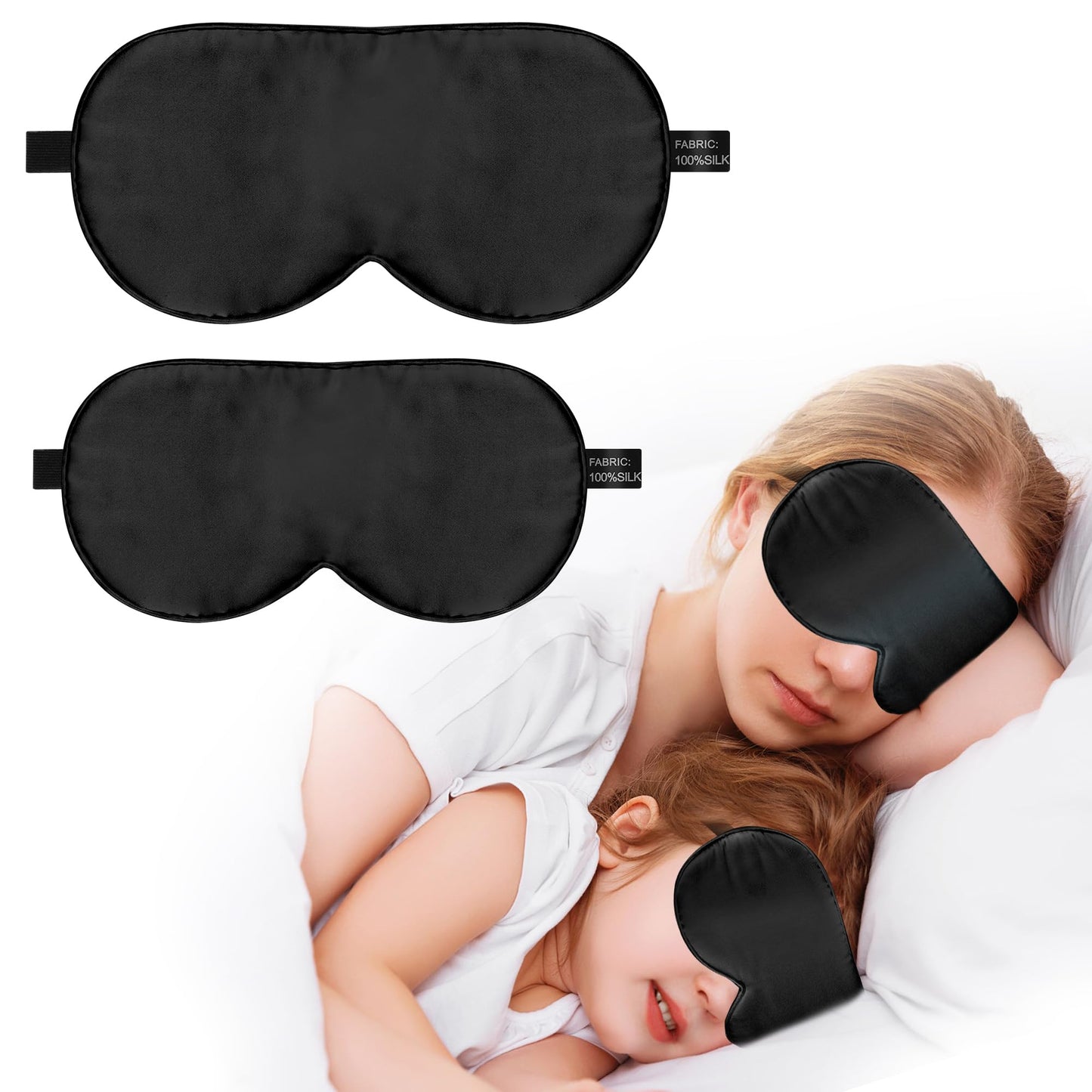 Kids Sleep Mask Eye Cover, 100% Real Natural Pure Silk Eye Mask with Adjustable Strap, Blindfold Kids Eye Mask for Sleeping, Eye Shade for Boys Girls and Adult, Pressure-Free Comfort (Black)