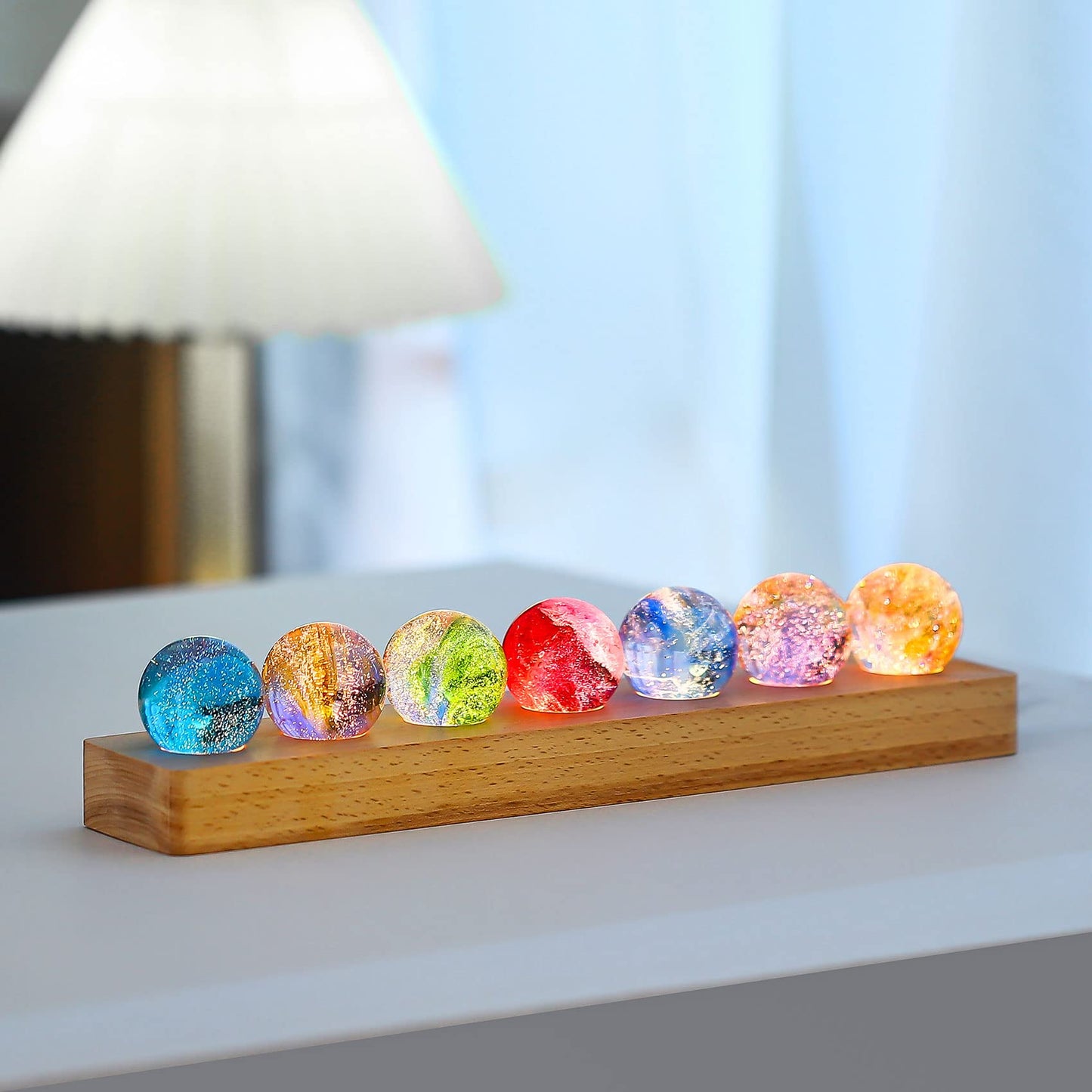 Movdyka 7 Colorful Glass Crystal Ball Desk Ecorations Chakra Healing Stones