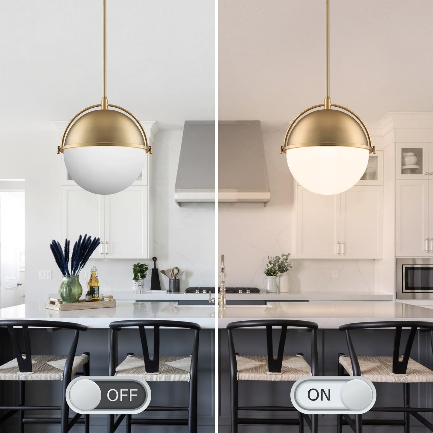 LOZOHOM 11.4 Inch Gold Globe Pendant Light Fixtures,Mid Century Modern Pendant Lights Kitchen Island with Milk Glass Shade, Adjustable Hanging Light Fixture for Kitchen Dining Room Bedroom Bathroom