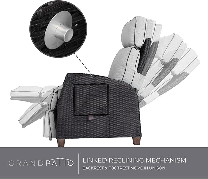 Grand patio Outdoor Recliner Chair Patio 150° Lay Flat Recliner with Flip Table Wicker Reclining Lounge Chair, Griege