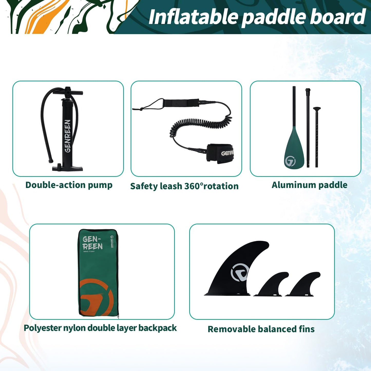 GENREEN Paddle Board sup Stand up Paddle Board Newly Improved 2 Side Layers 450LBS Quality Inspection×5 11'×34''×6'' for JP customers paddleboards Fishing Family Pet Friendly (Forest Green)