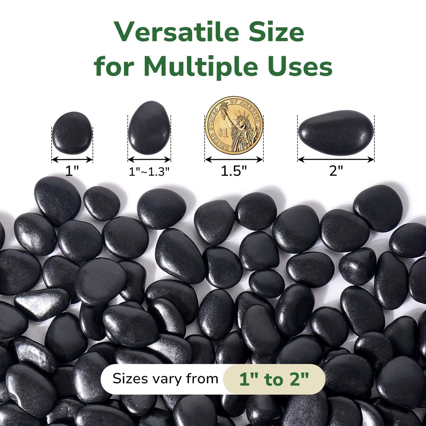 GreatBuddy 8-lb Black River Rocks for Landscaping, 1-2 Inches Black Polished Pebbles, Decorative Rocks for Plants Indoor& Outdoor, Garden Landscaping, Aquariums, Vases, Potted Plants, Home Decor