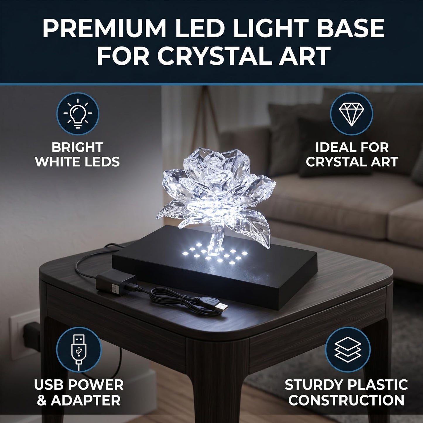 Milltrip LED Rectangular Light Display Base, Crystals Glass Art Light Display Stand Illuminated Holder 3D Light Ornament Lamp, LED Light Display Stand Base Rectangular Illuminated Holder (Large Size)