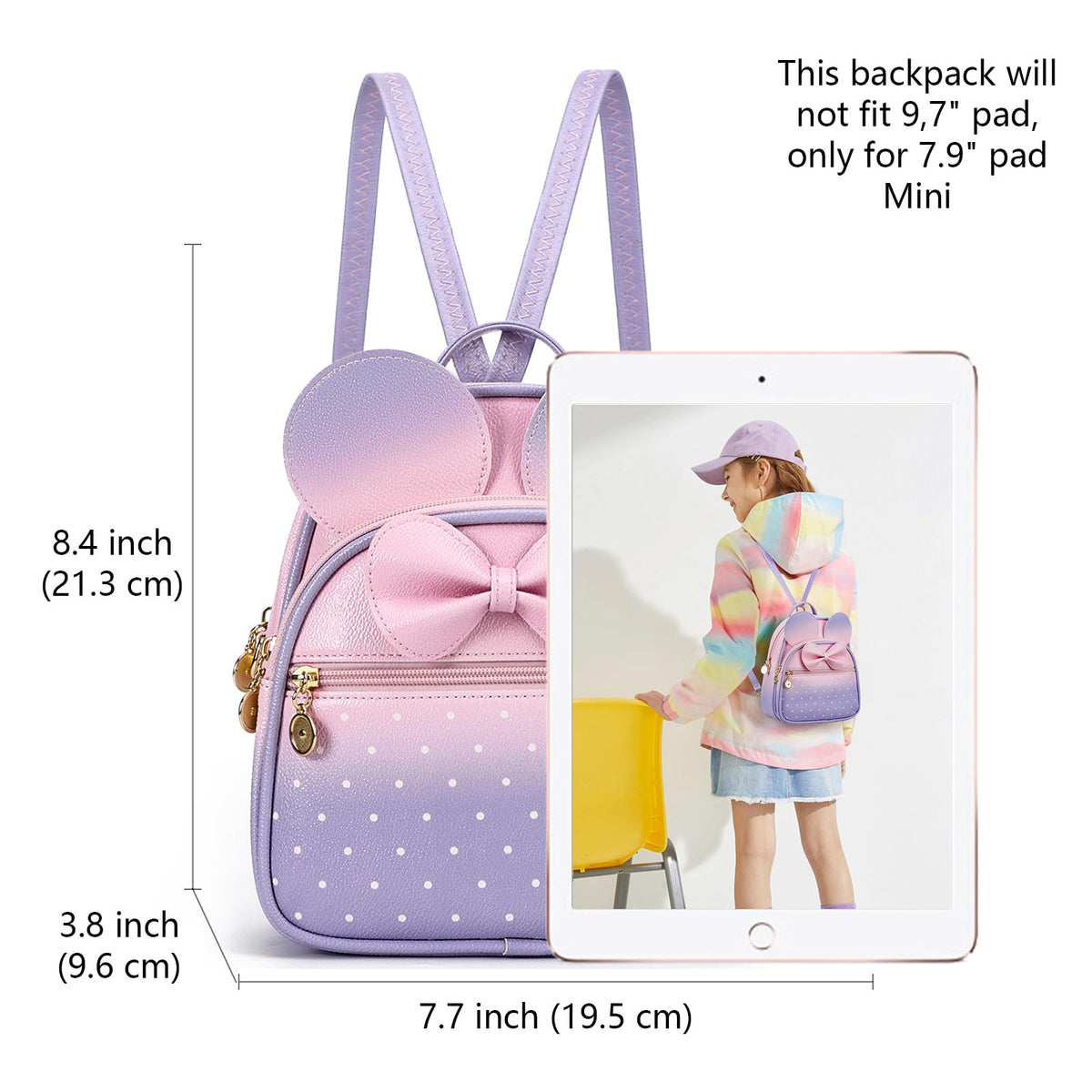KL928 Girls Mini Backpack Bowknot Polka Dot Cute Small Daypacks Convertible Shoulder Bag Purse for Women