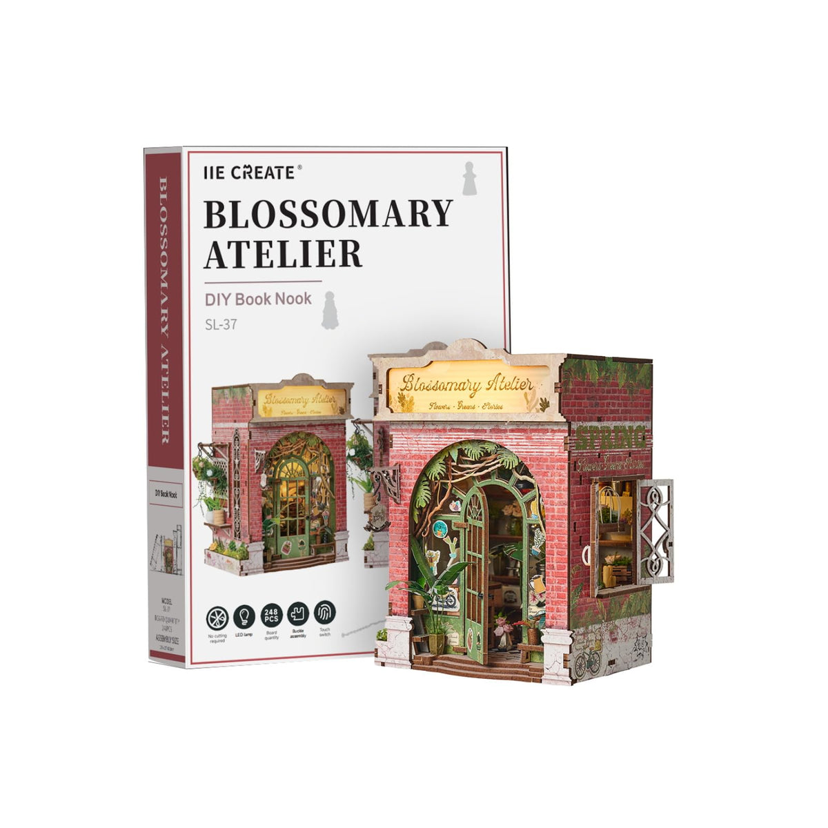 DIY Flower Shop Book Nook Kit with Pet Dog&LED Lights, 3D Wooden Miniature House Kit,DIY Dollhouse,Handcraft Mini House Building kit,Home Bookshelf Decor, Christmas Birthday Gifts for Family, Friends