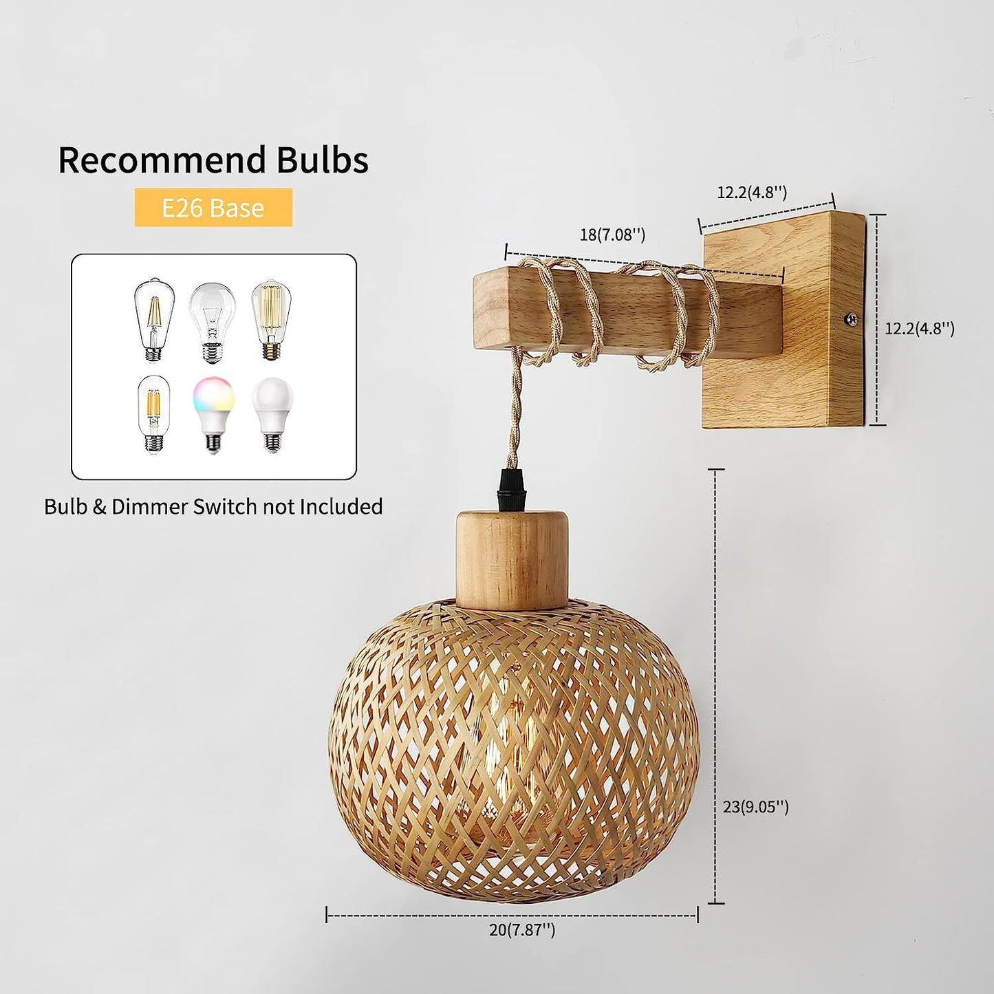 Bagkcopp Rattan Wall Sconce Light,Lamps for Bedroom, Farmhouse Wall Sconces, Wall Mount Light Fixture Indoor, Boho Bedside Wall Sconces for Living Room (Rattan)