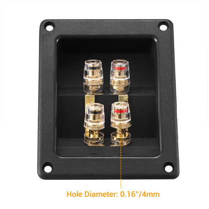 Facmogu 2PCS Rectangle 4-Way Speaker Terminal Box, Gold-Plated Binding Post Terminal Cable Connector for DIY Applications, Terminal Cups with 2 Pairs Banana Plug Socket Connector & 4PCS Screws