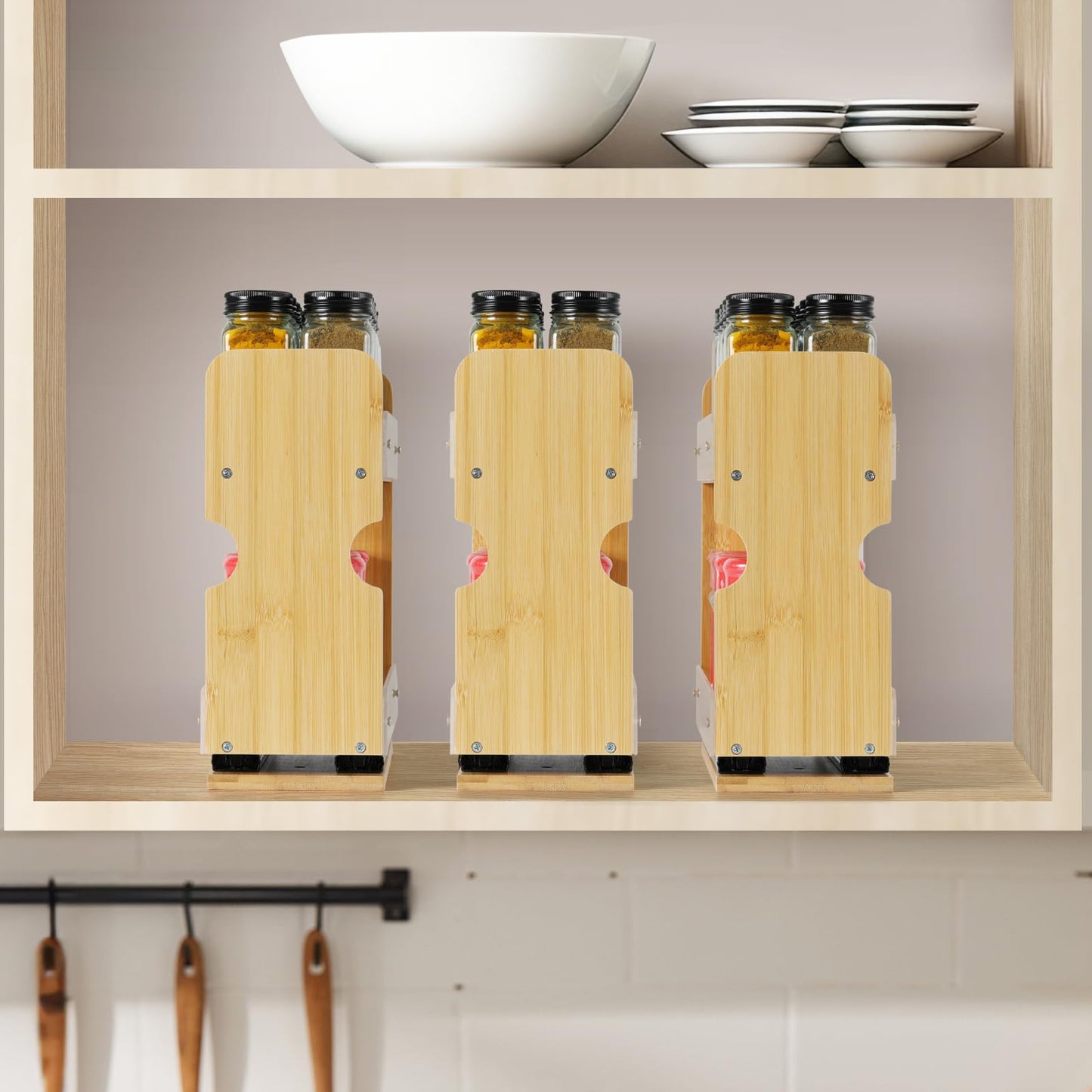 Memxike 2 Tier Pull Out Spice Rack Organizer, Bamboo Sliding Spice Rack for Kitchen Cabinet, (4.4" W x 10.6" D x 10.4" H) Spice Storage, Pantry Organization