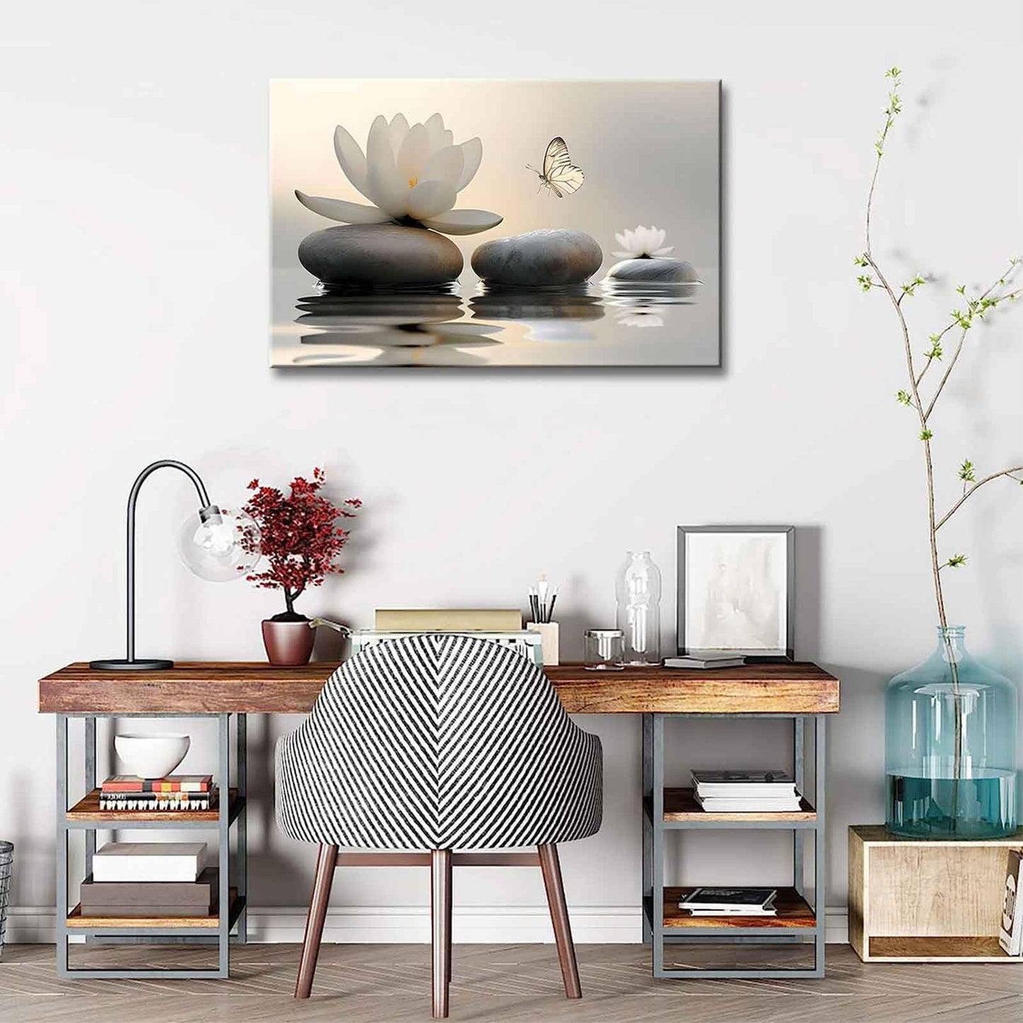 Zen White Lotus Canvas Wall Art Bathroom Decor Painting Pictures Living Room Meditation Spa Posters Prints for Modern Spiritual Yoga Bedroom Decoration Ready to Hang